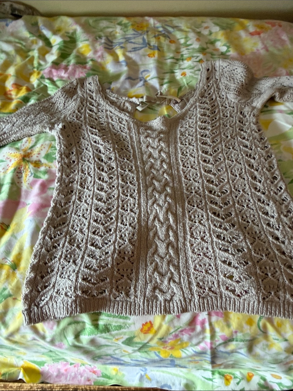 Ladies, free people size medium, dark tan open back with ties sweater
